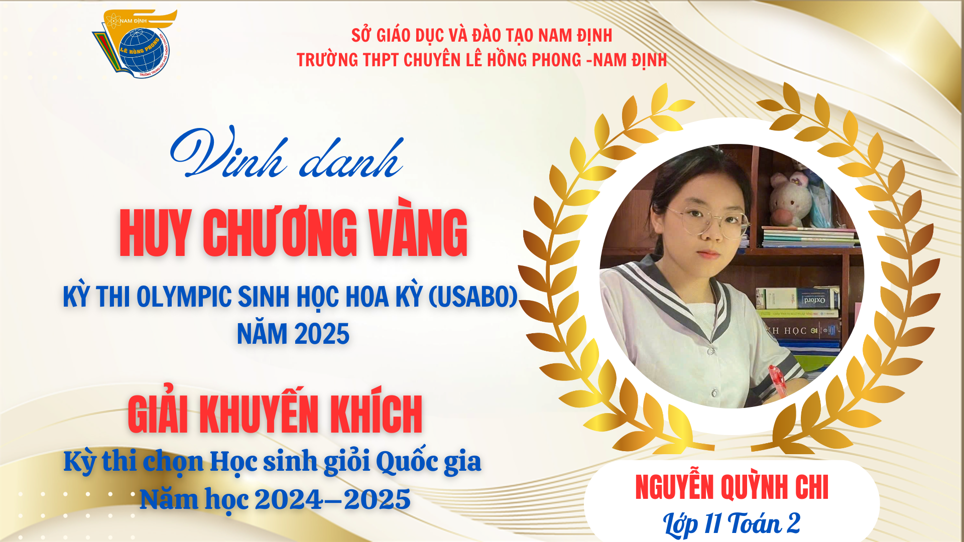Học sinh Lê Hồng Phong đoạt huy chương Vàng Châu Á - Kỳ thi Olympic Sinh học Hoa Kỳ 2025